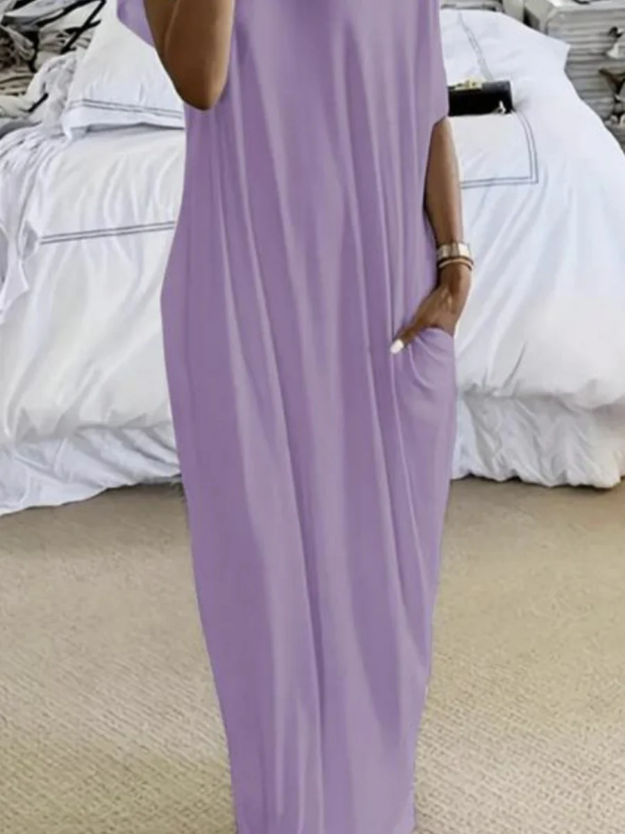 Sloping Shoulders Pocket Straight-fit Loose-fit Maxi Dresses - Image 6