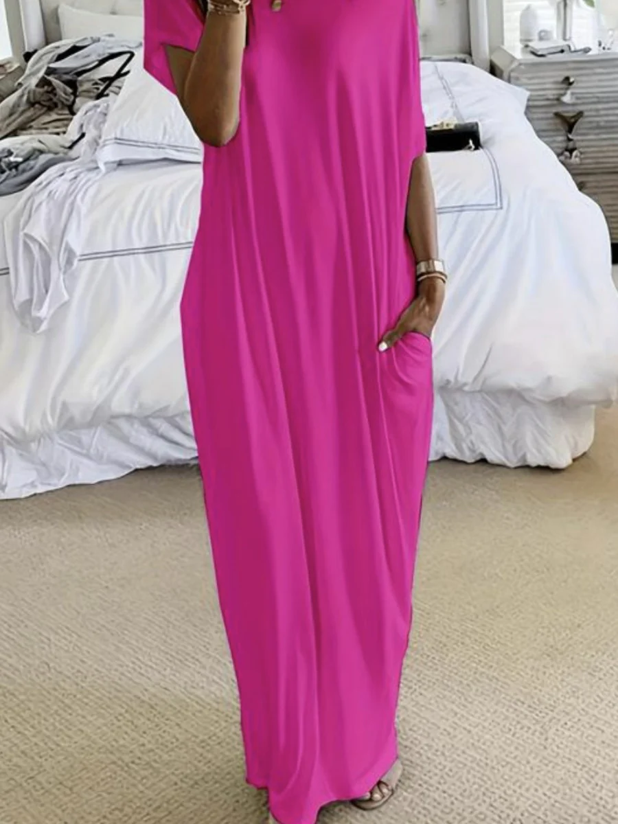 Sloping Shoulders Pocket Straight-fit Loose-fit Maxi Dresses - Image 8
