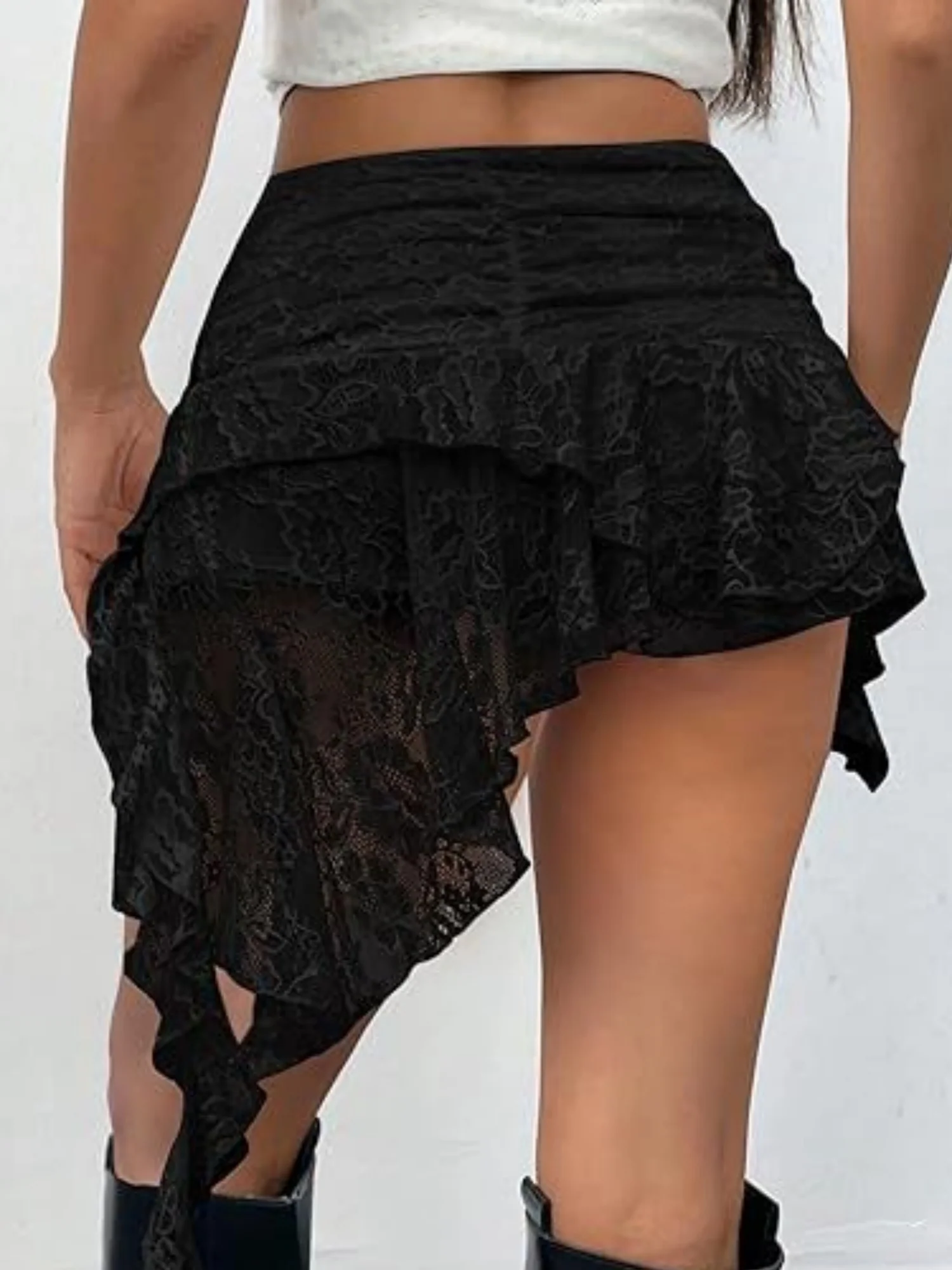 Y2K Lace Low-waisted Pleats Multi-layered Ruffles Sweet Short Skirt - Image 8