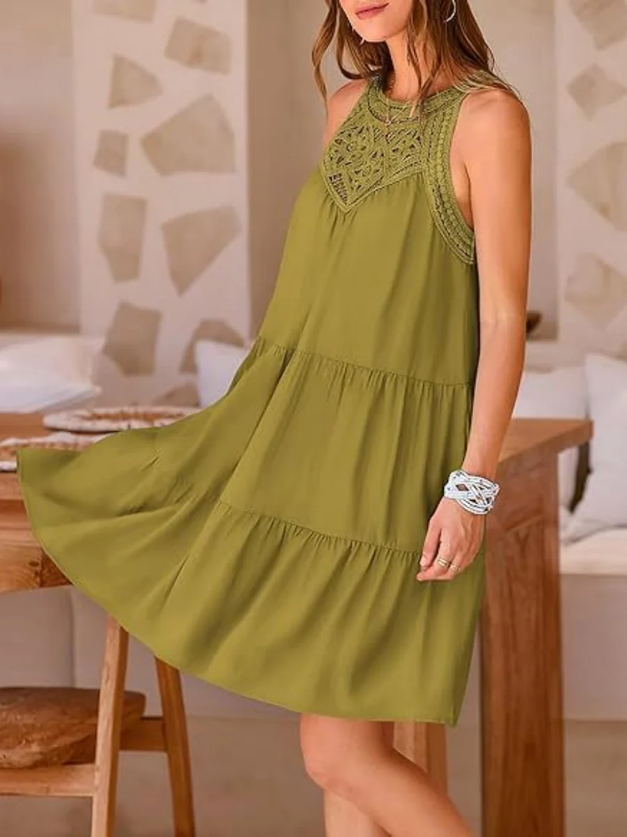 Loose-fit Trim Hollow Lace Halter Mini&Short Dresses - Image 15