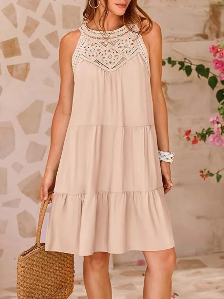Loose-fit Trim Hollow Lace Halter Mini&Short Dresses - Image 17