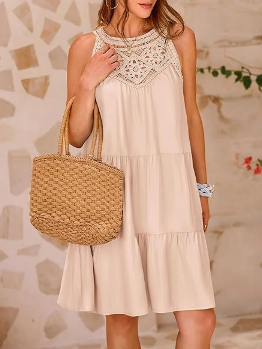 Loose-fit Trim Hollow Lace Halter Mini&Short Dresses - Image 18