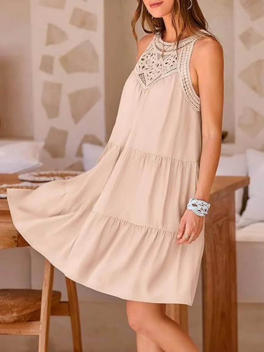 Loose-fit Trim Hollow Lace Halter Mini&Short Dresses - Image 19