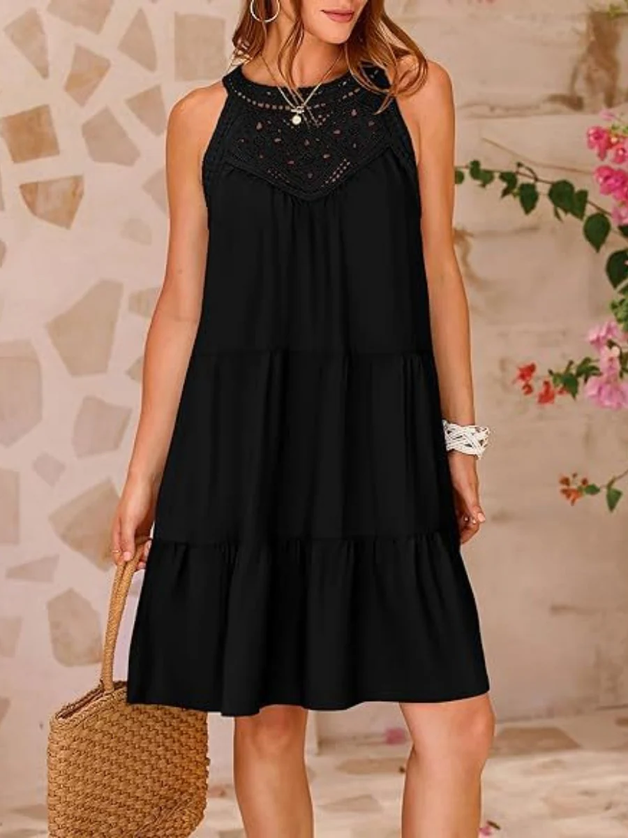 Loose-fit Trim Hollow Lace Halter Mini&Short Dresses - Image 5