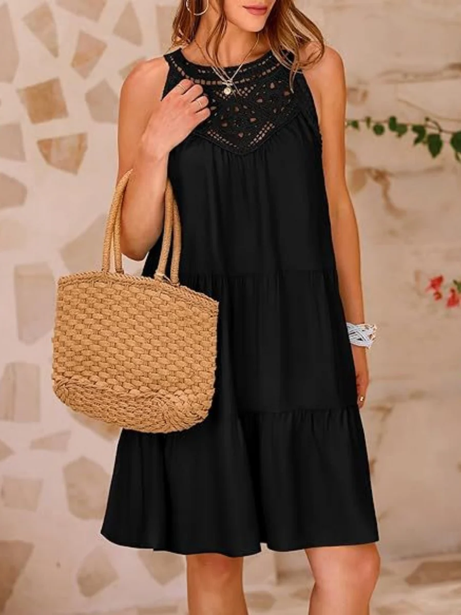 Loose-fit Trim Hollow Lace Halter Mini&Short Dresses - Image 6
