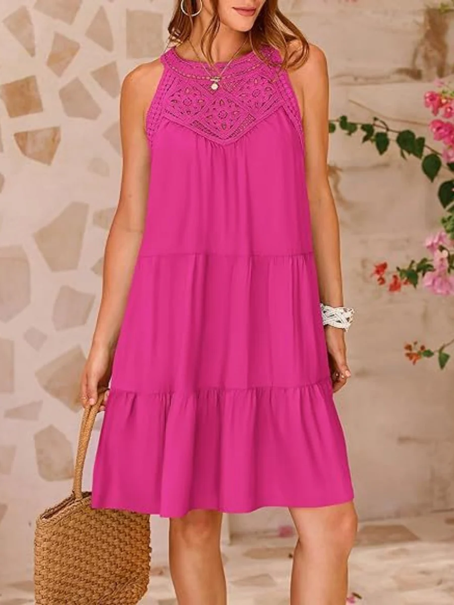 Loose-fit Trim Hollow Lace Halter Mini&Short Dresses - Image 9
