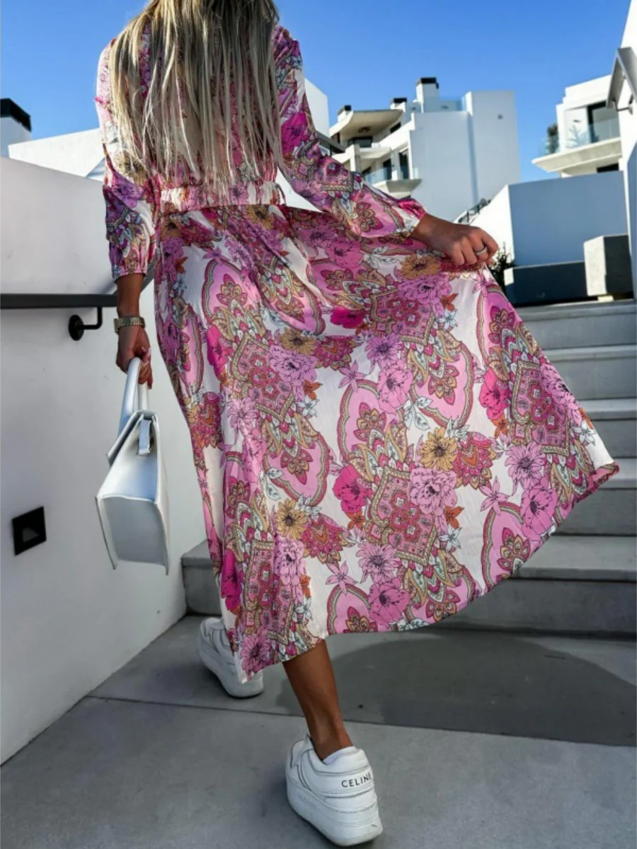 Printed Belts Wrap-up Maxi Dresses - Image 4