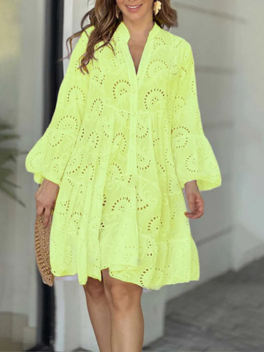 Embroidery Hollow Loose-fit Midi Dresses - Image 4