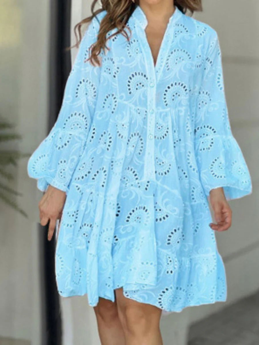 Embroidery Hollow Loose-fit Midi Dresses - Image 6