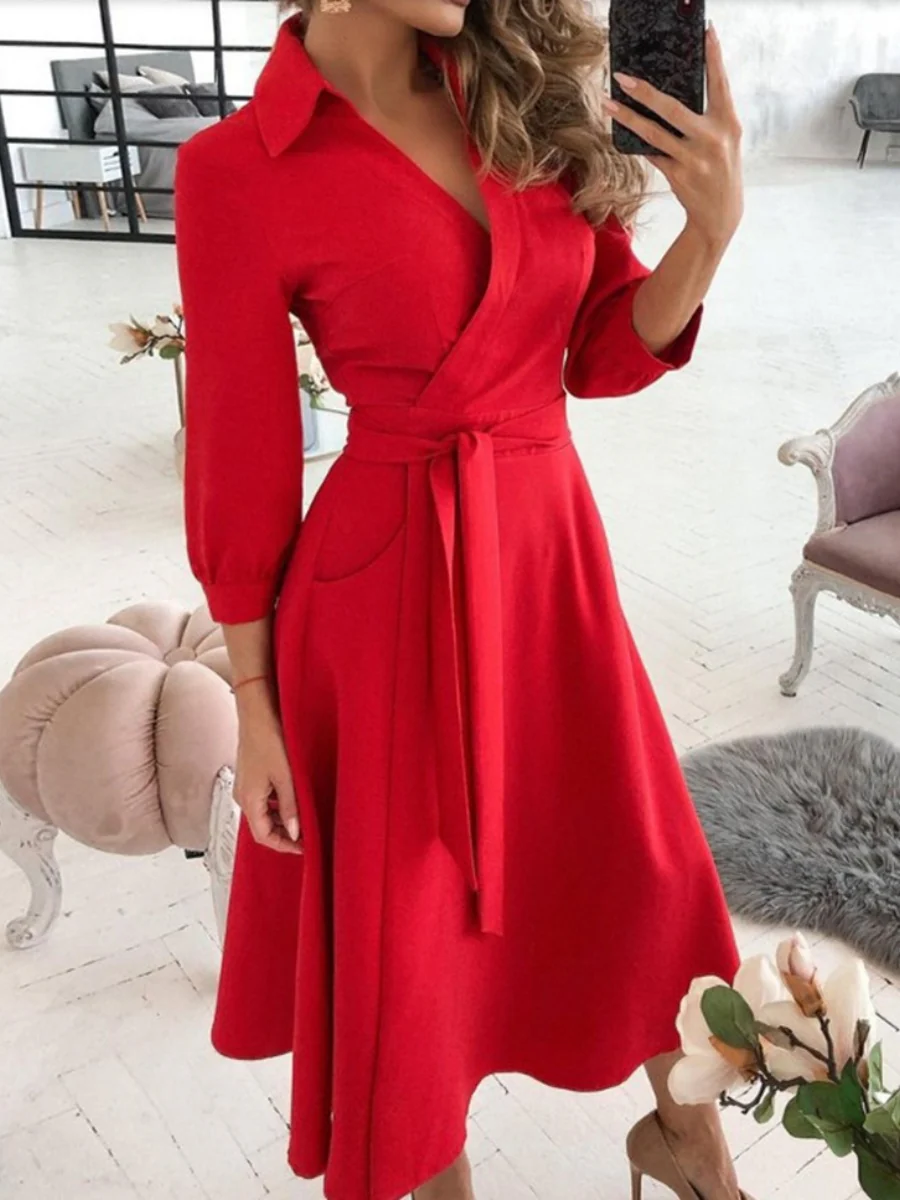 Lace Up Shirts Irregular Printed Maxi Dresses - Image 8