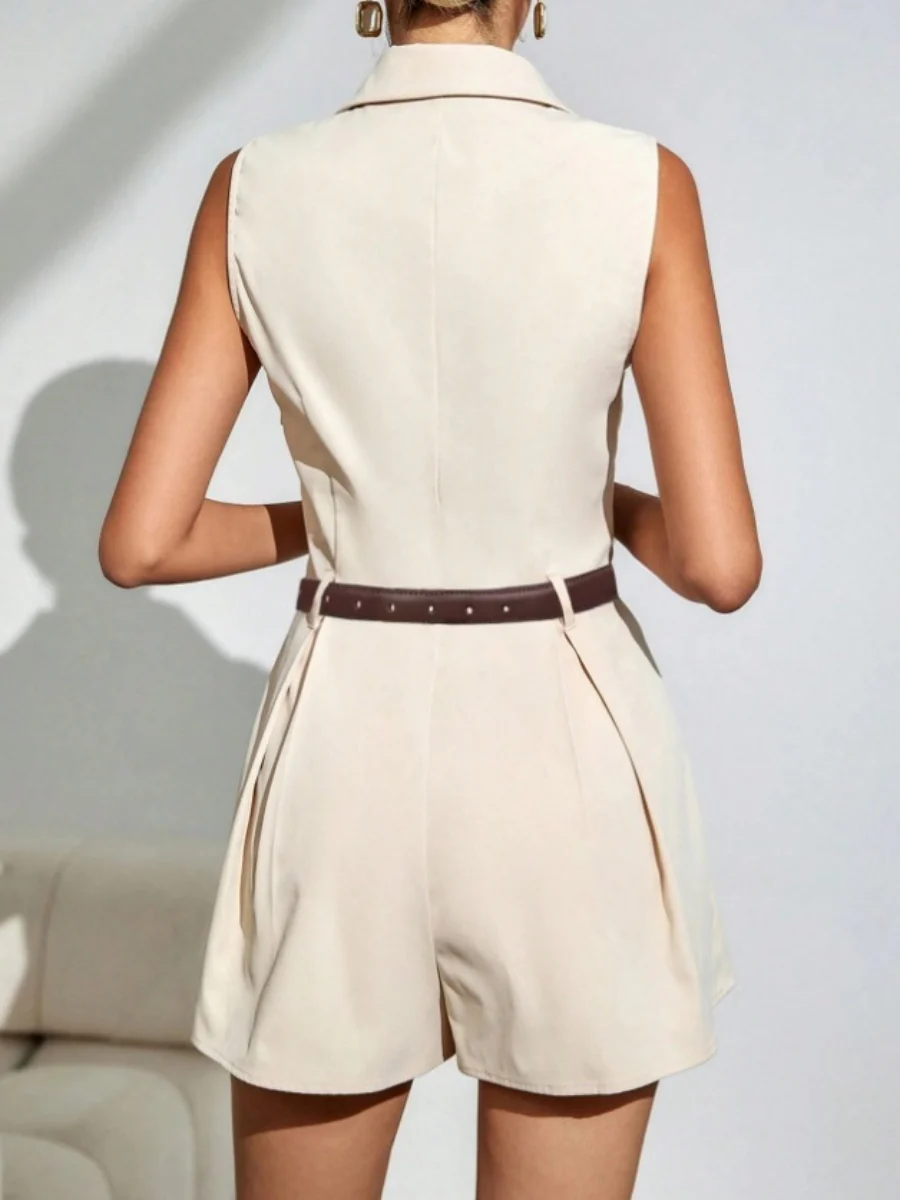 Elegant Pleated Short Wide-leg Jumpsuit For Commuting - Image 2