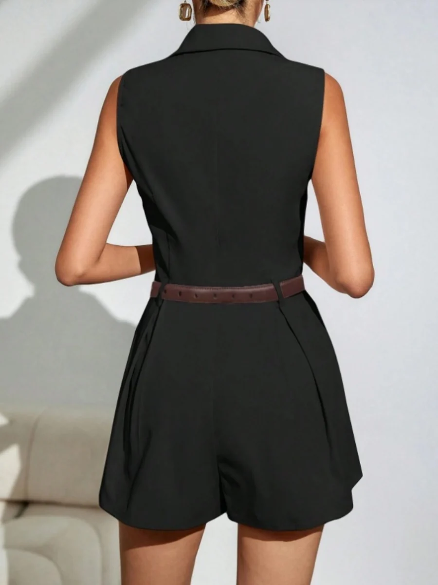 Elegant Pleated Short Wide-leg Jumpsuit For Commuting - Image 7
