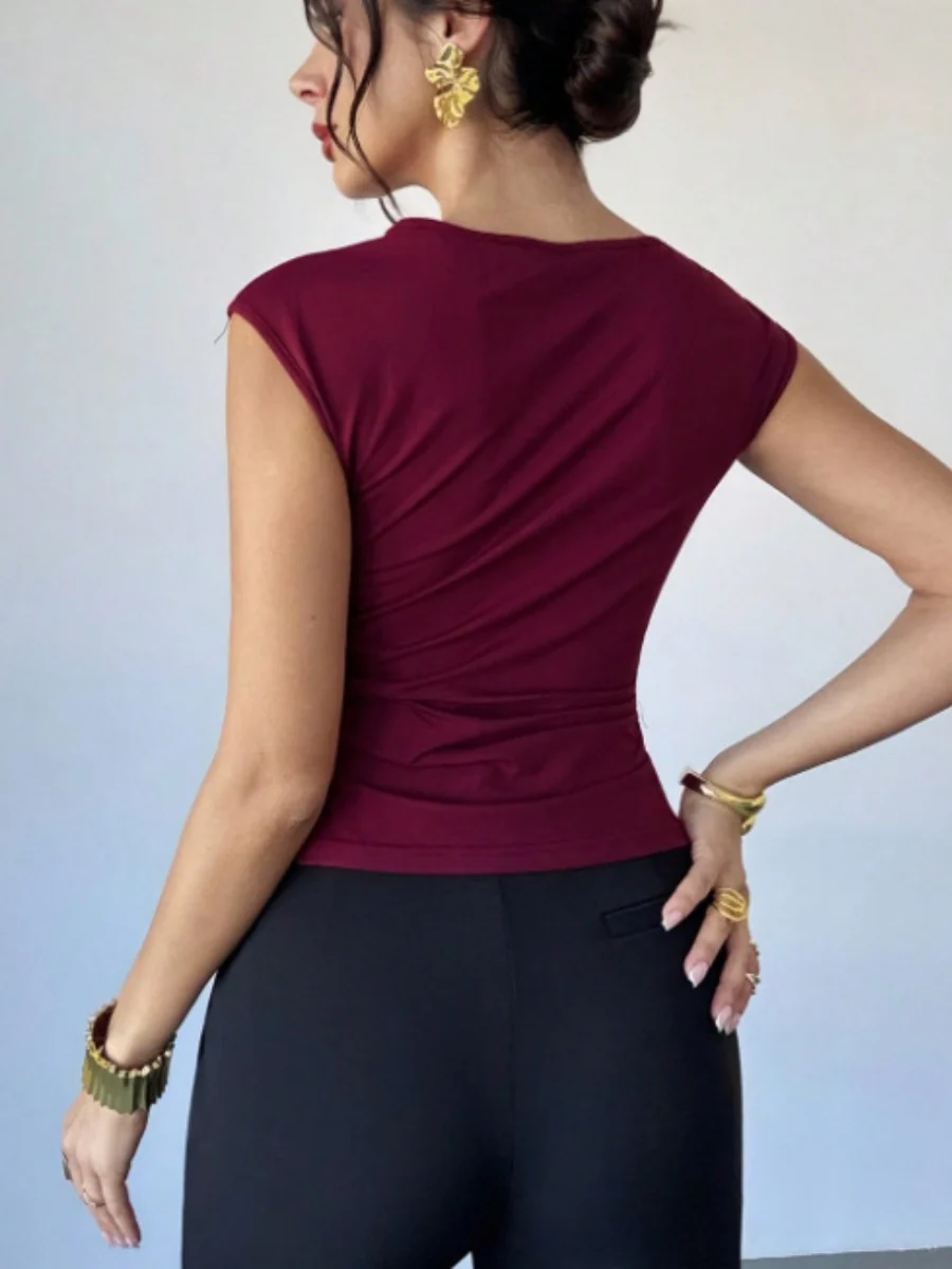 Asymmetrical Off-shoulder Slim-fit Sleeveless T-shirt With Metallic Embellishments - Image 8