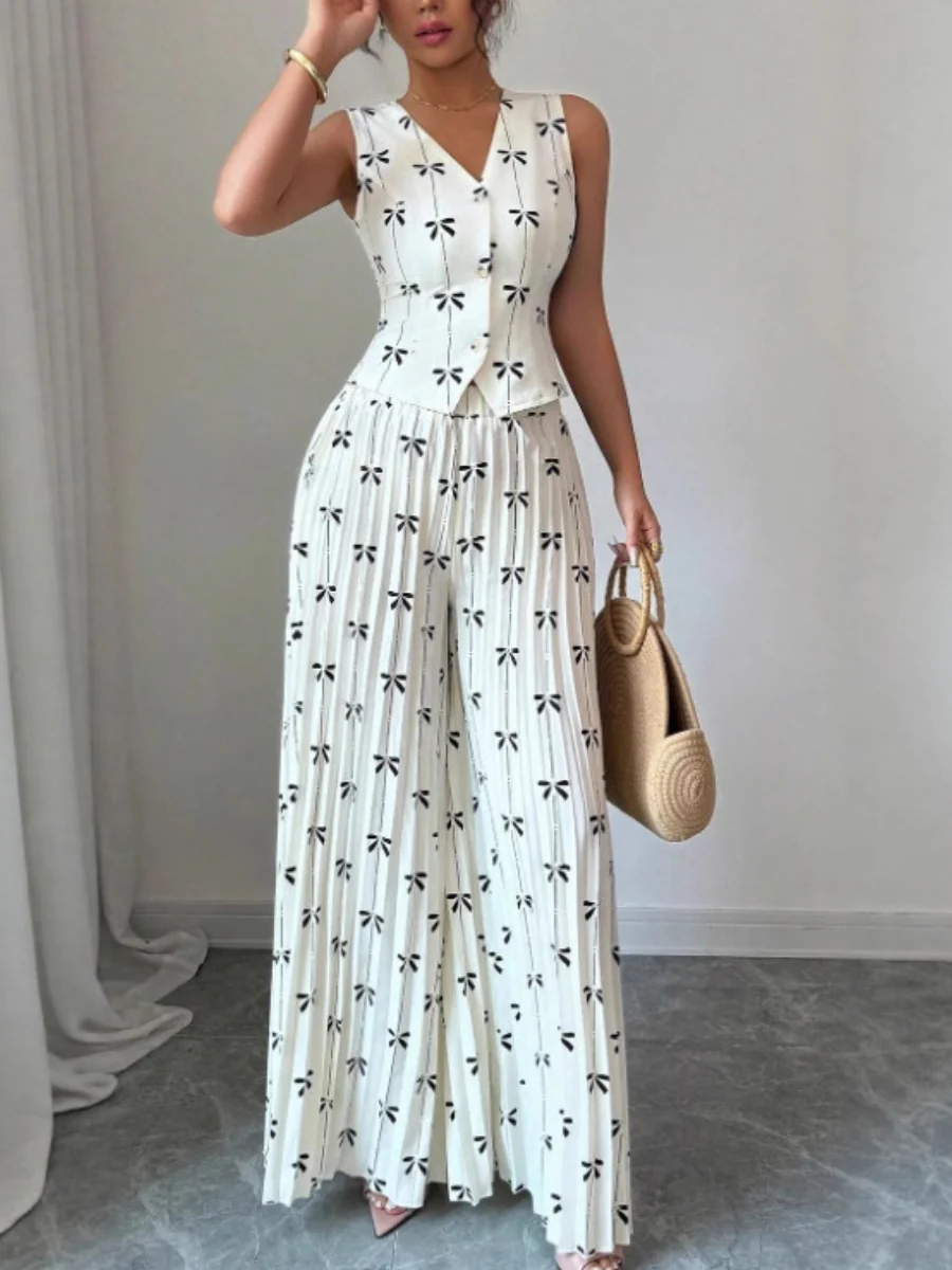 Floral Print Vest Top And Pleated Trousers Two-piece Set - Image 3