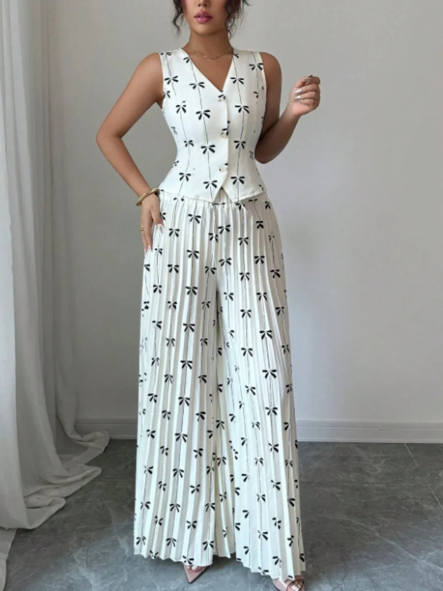 Floral Print Vest Top And Pleated Trousers Two-piece Set - Image 4