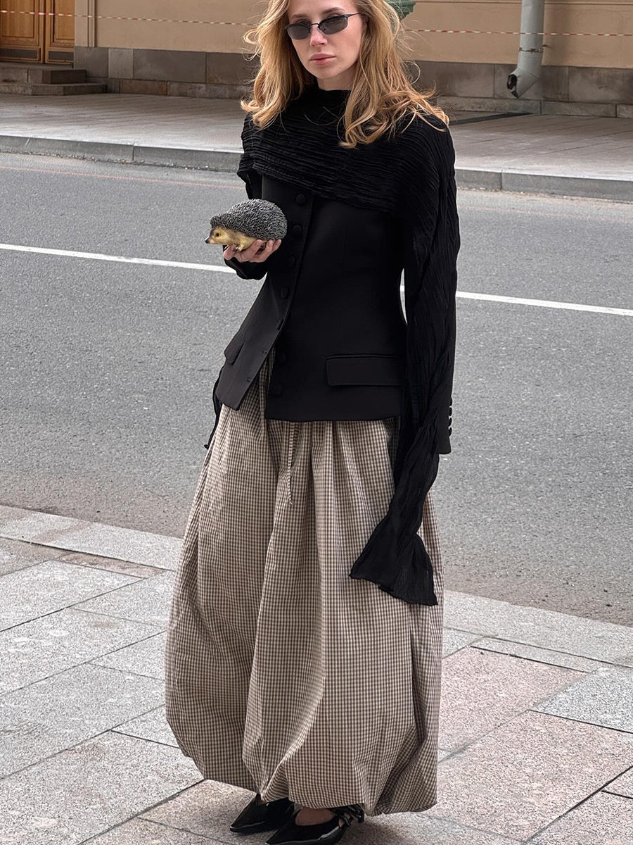 Cotton Blend Lantern Pants Plaid Breathable Leisure Pants - Image 3