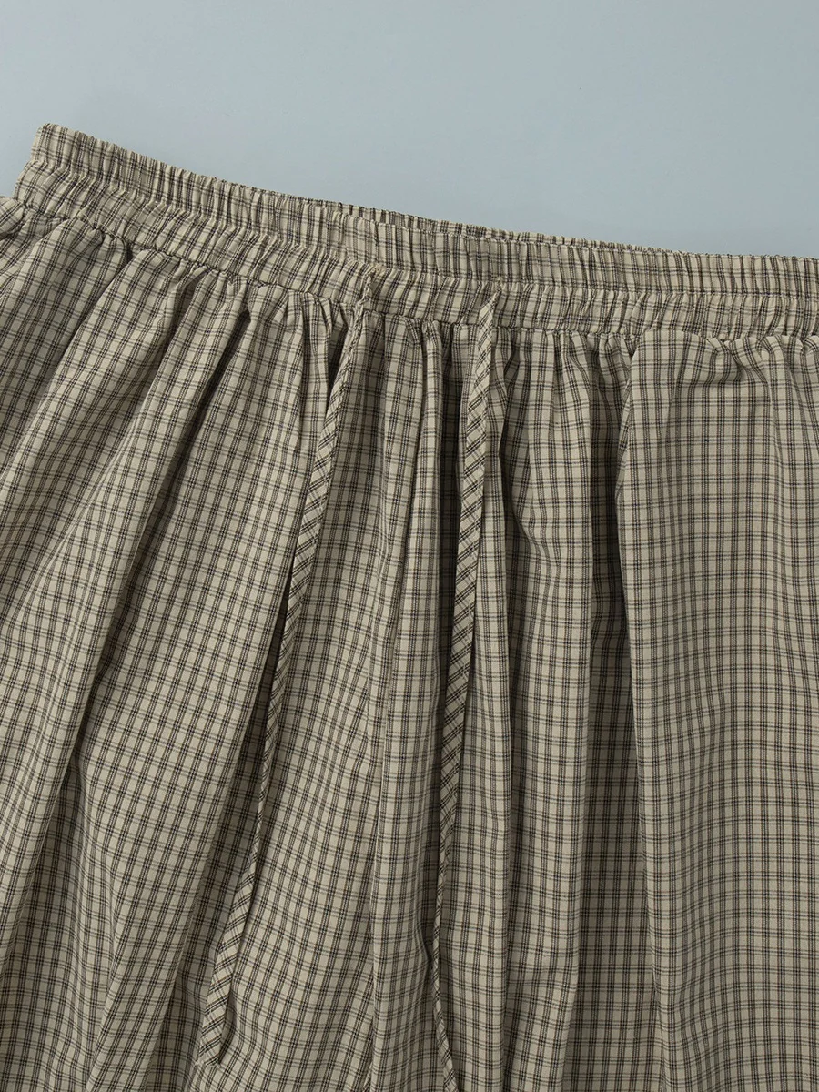 Cotton Blend Lantern Pants Plaid Breathable Leisure Pants - Image 6