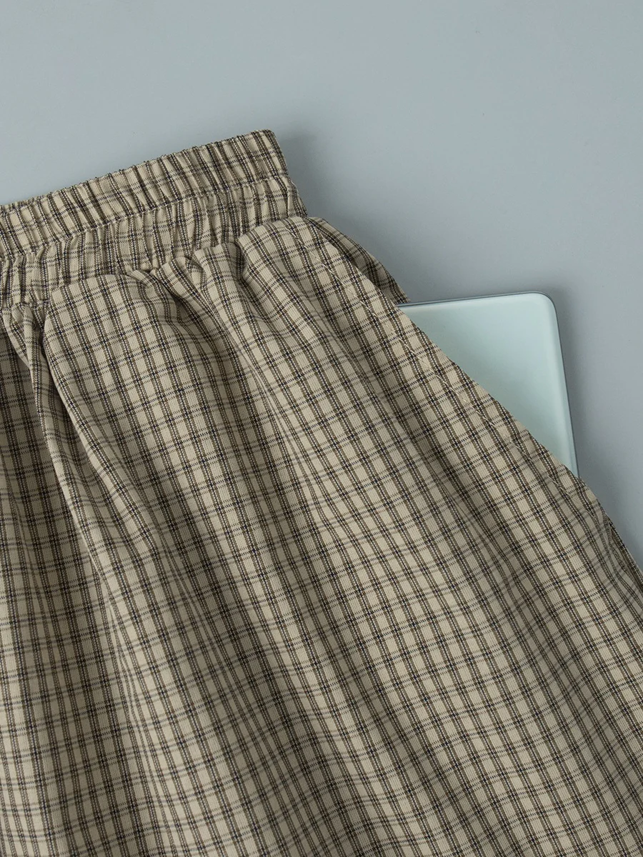 Cotton Blend Lantern Pants Plaid Breathable Leisure Pants - Image 7
