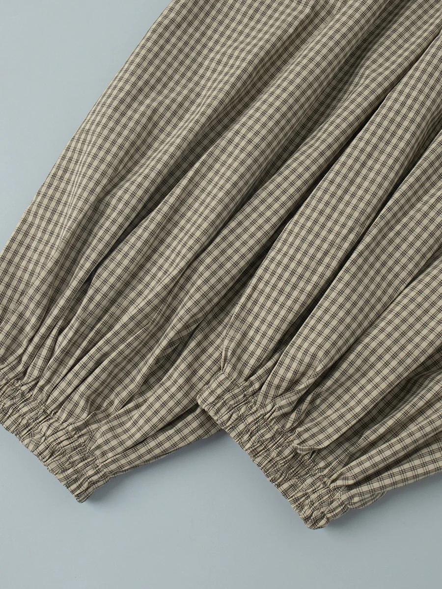 Cotton Blend Lantern Pants Plaid Breathable Leisure Pants - Image 8