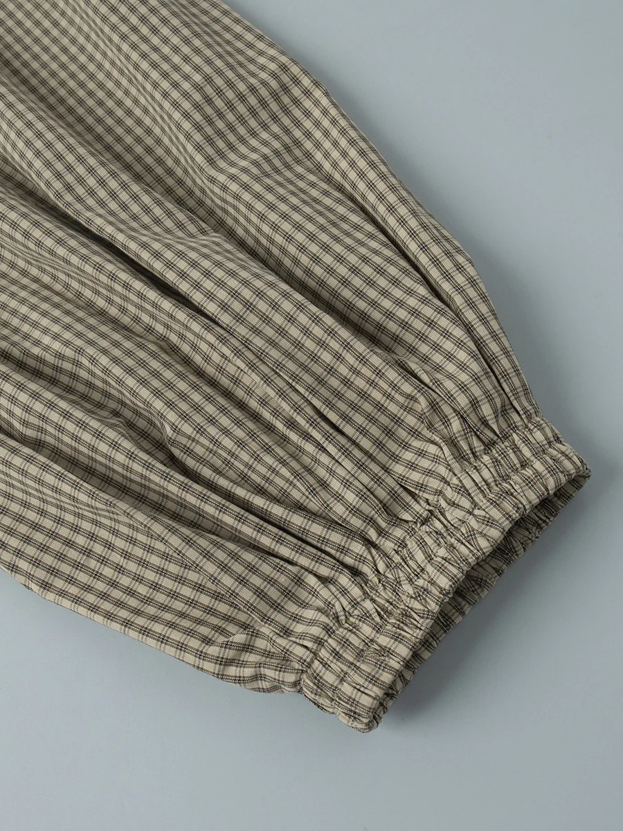 Cotton Blend Lantern Pants Plaid Breathable Leisure Pants - Image 9