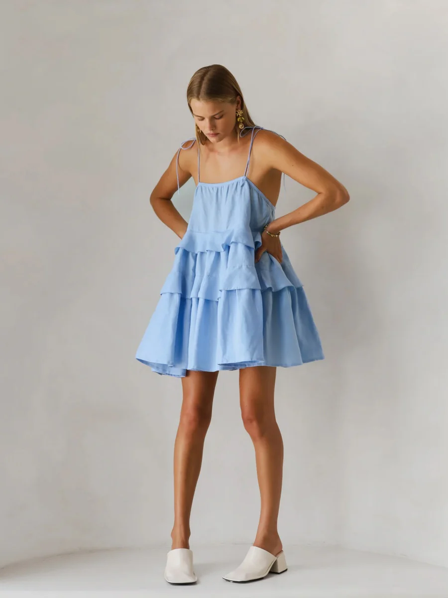 Pure Cotton Cake Skirt Backless Camisoles Beach Cover-up Mini&Short Dresses - Image 17