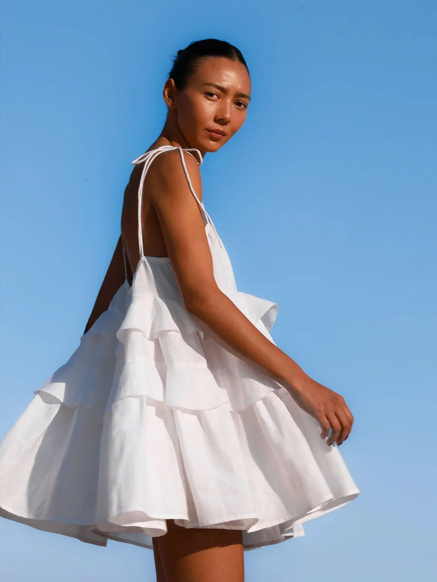 Pure Cotton Cake Skirt Backless Camisoles Beach Cover-up Mini&Short Dresses - Image 3