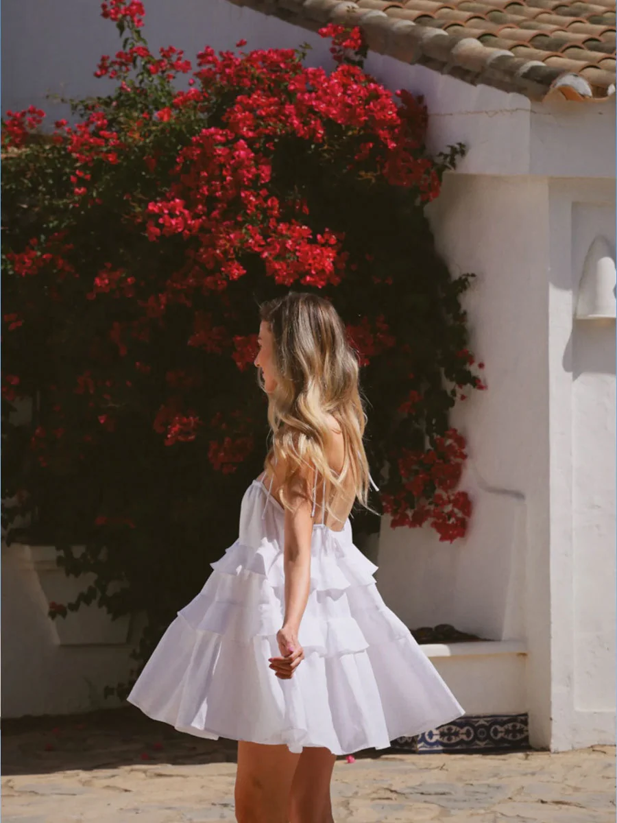 Pure Cotton Cake Skirt Backless Camisoles Beach Cover-up Mini&Short Dresses - Image 4
