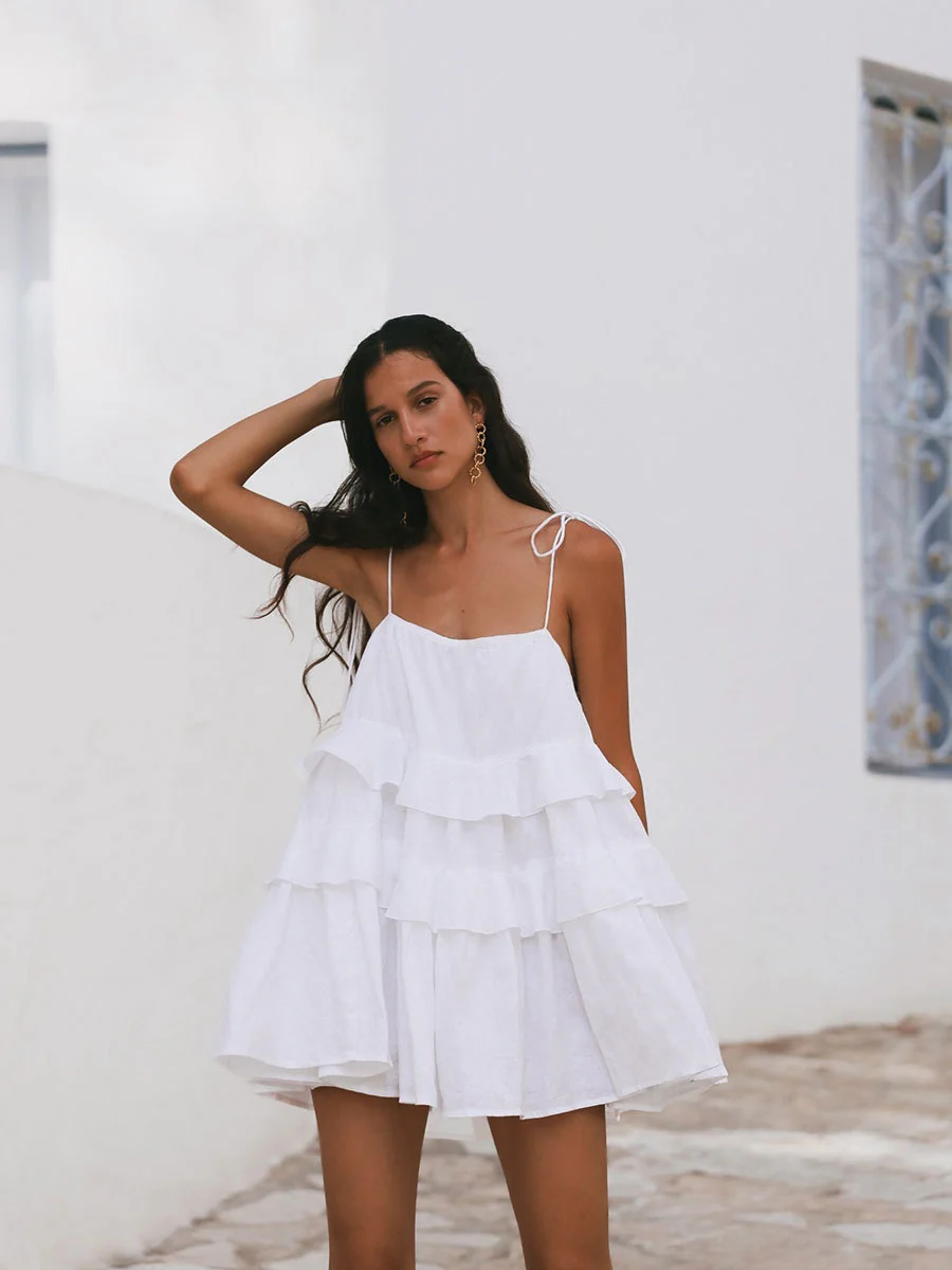 Pure Cotton Cake Skirt Backless Camisoles Beach Cover-up Mini&Short Dresses - Image 5