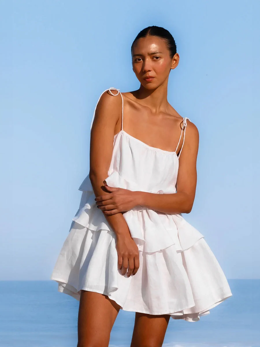 Pure Cotton Cake Skirt Backless Camisoles Beach Cover-up Mini&Short Dresses - Image 8