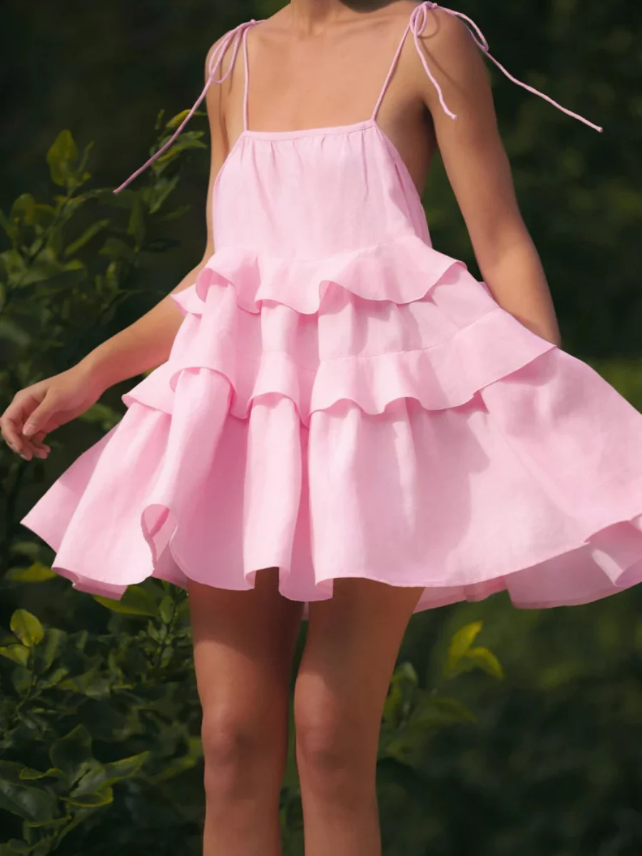 Pure Cotton Cake Skirt Backless Camisoles Beach Cover-up Mini&Short Dresses - Image 9
