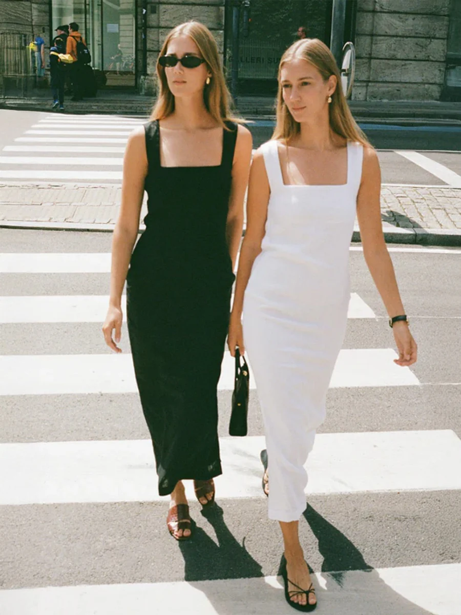 Square Collar Cotton And Linen Camisoles Leisure Temperament Maxi Dresses - Image 2