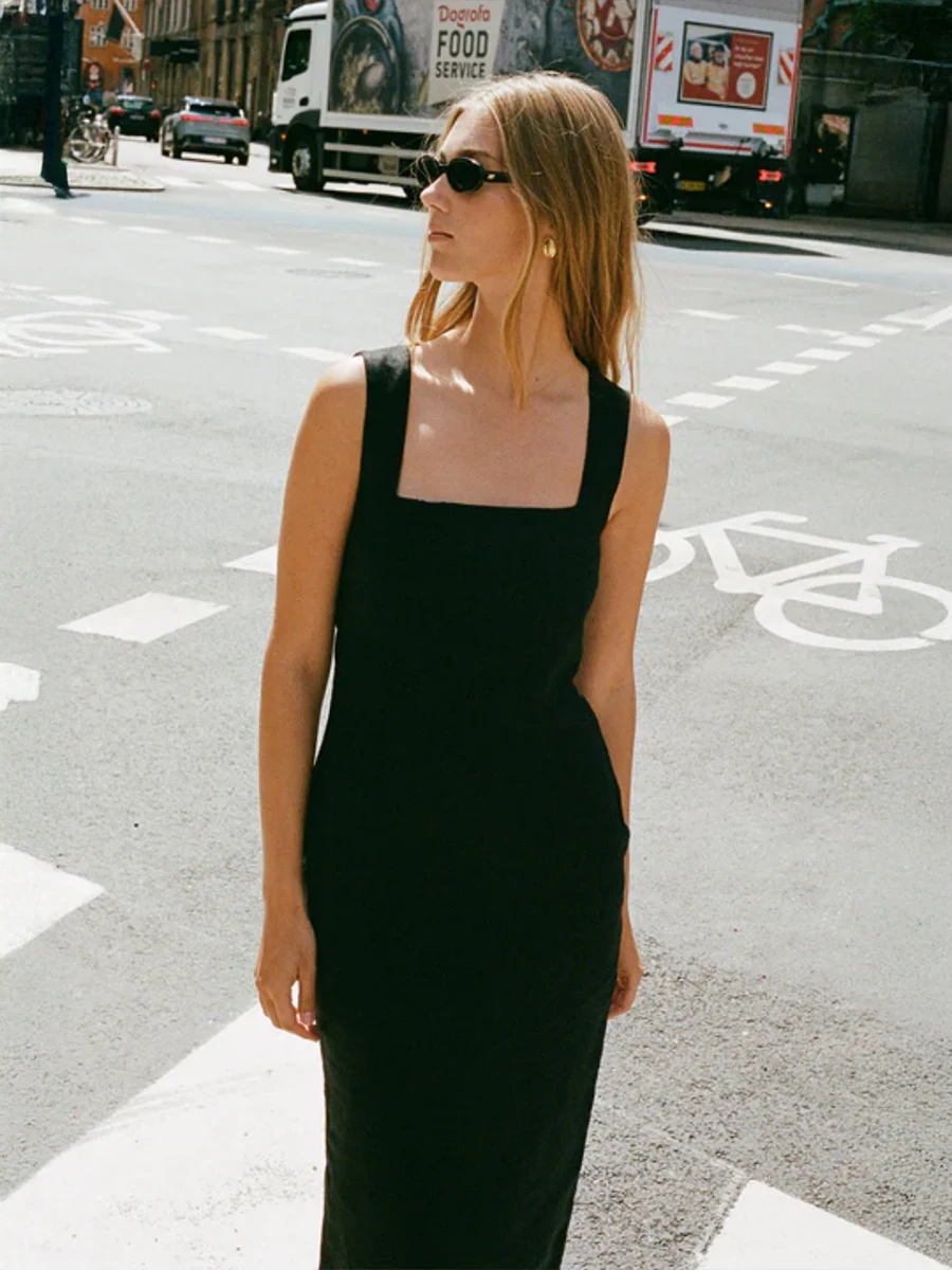 Square Collar Cotton And Linen Camisoles Leisure Temperament Maxi Dresses - Image 4