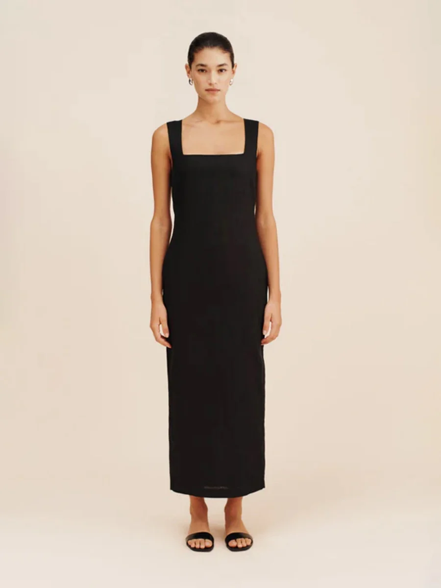 Square Collar Cotton And Linen Camisoles Leisure Temperament Maxi Dresses - Image 5