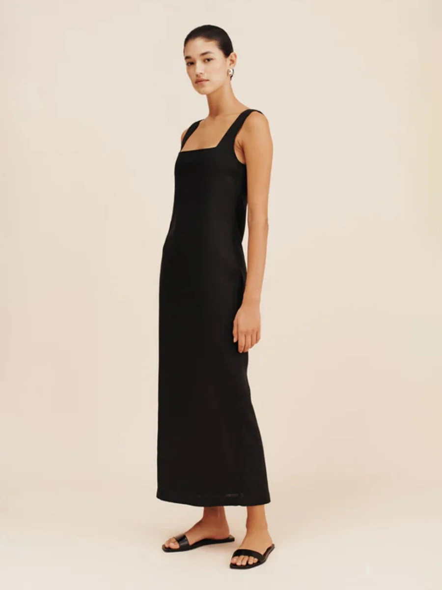 Square Collar Cotton And Linen Camisoles Leisure Temperament Maxi Dresses - Image 6