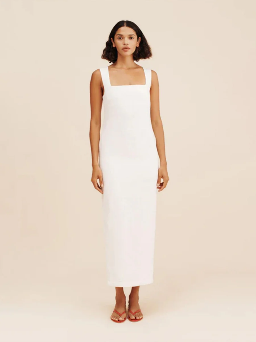 Square Collar Cotton And Linen Camisoles Leisure Temperament Maxi Dresses - Image 8
