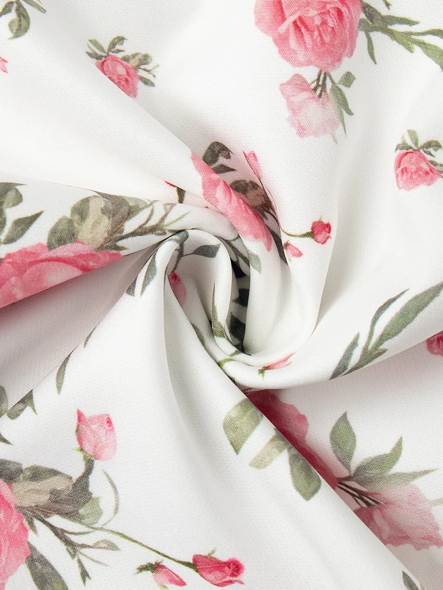Waist Printed Floral Lapel Puff Sleeve Sweet Mini&Short Dresses - Image 15