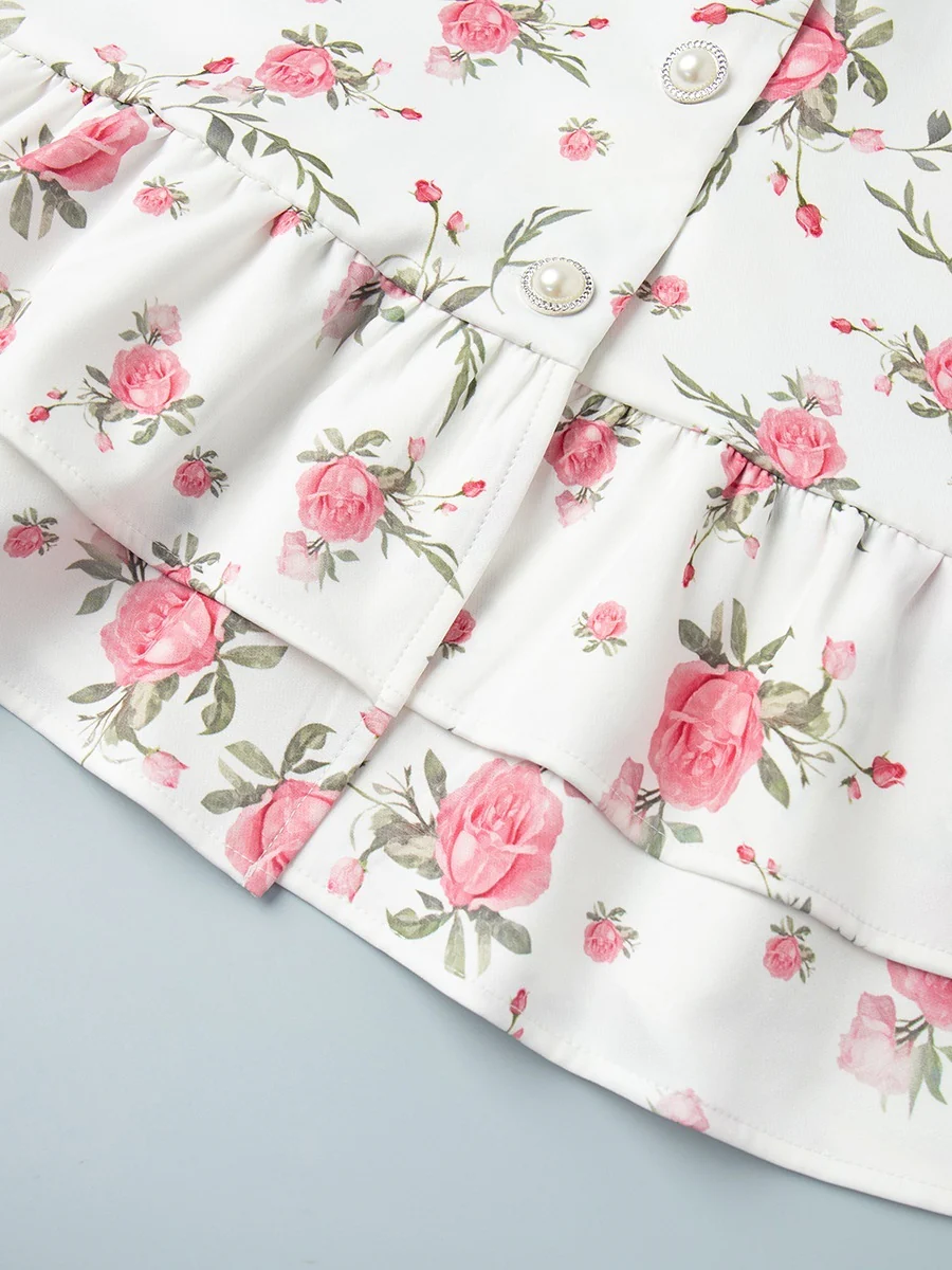 Waist Printed Floral Lapel Puff Sleeve Sweet Mini&Short Dresses - Image 21