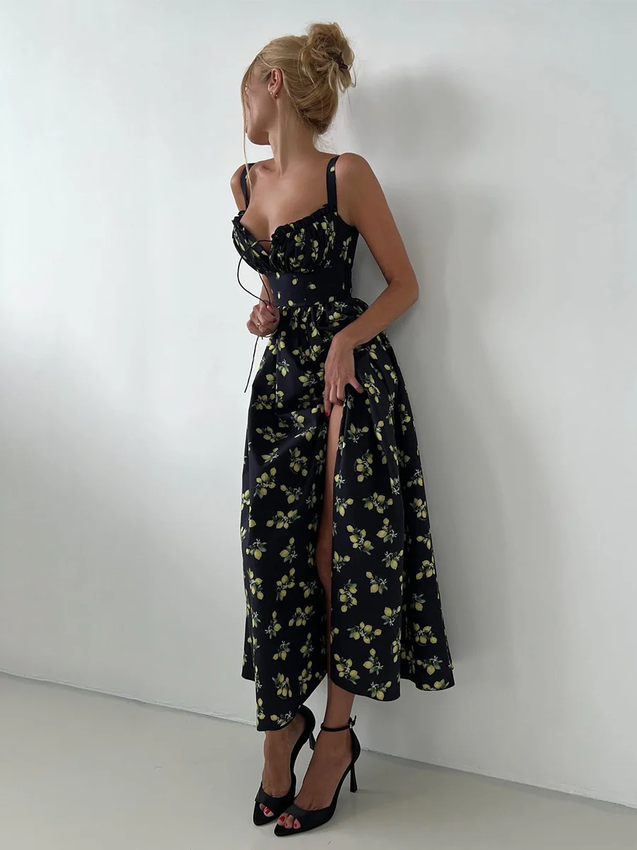 Floral Printed Camisoles High Waist Slit Maxi Dresses - Image 11