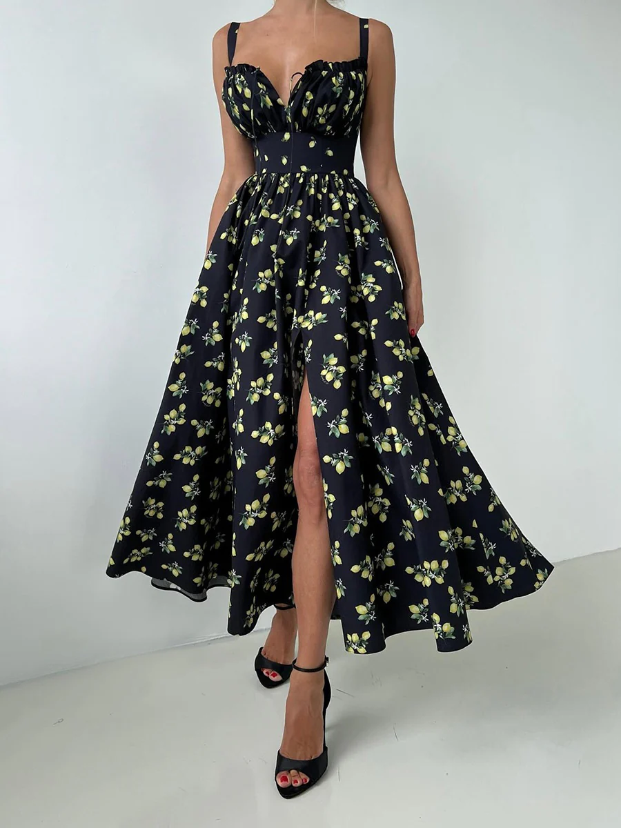 Floral Printed Camisoles High Waist Slit Maxi Dresses - Image 13