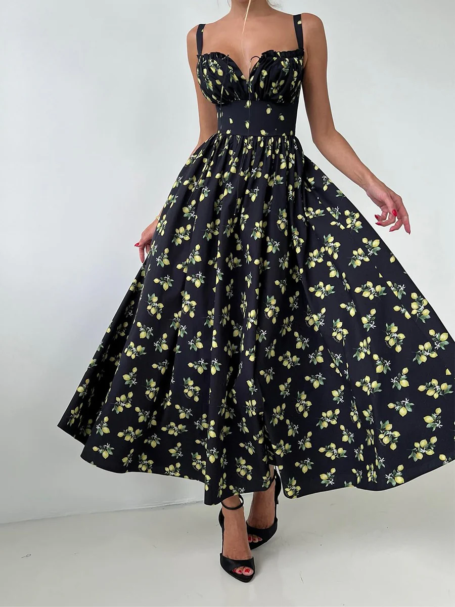 Floral Printed Camisoles High Waist Slit Maxi Dresses - Image 14