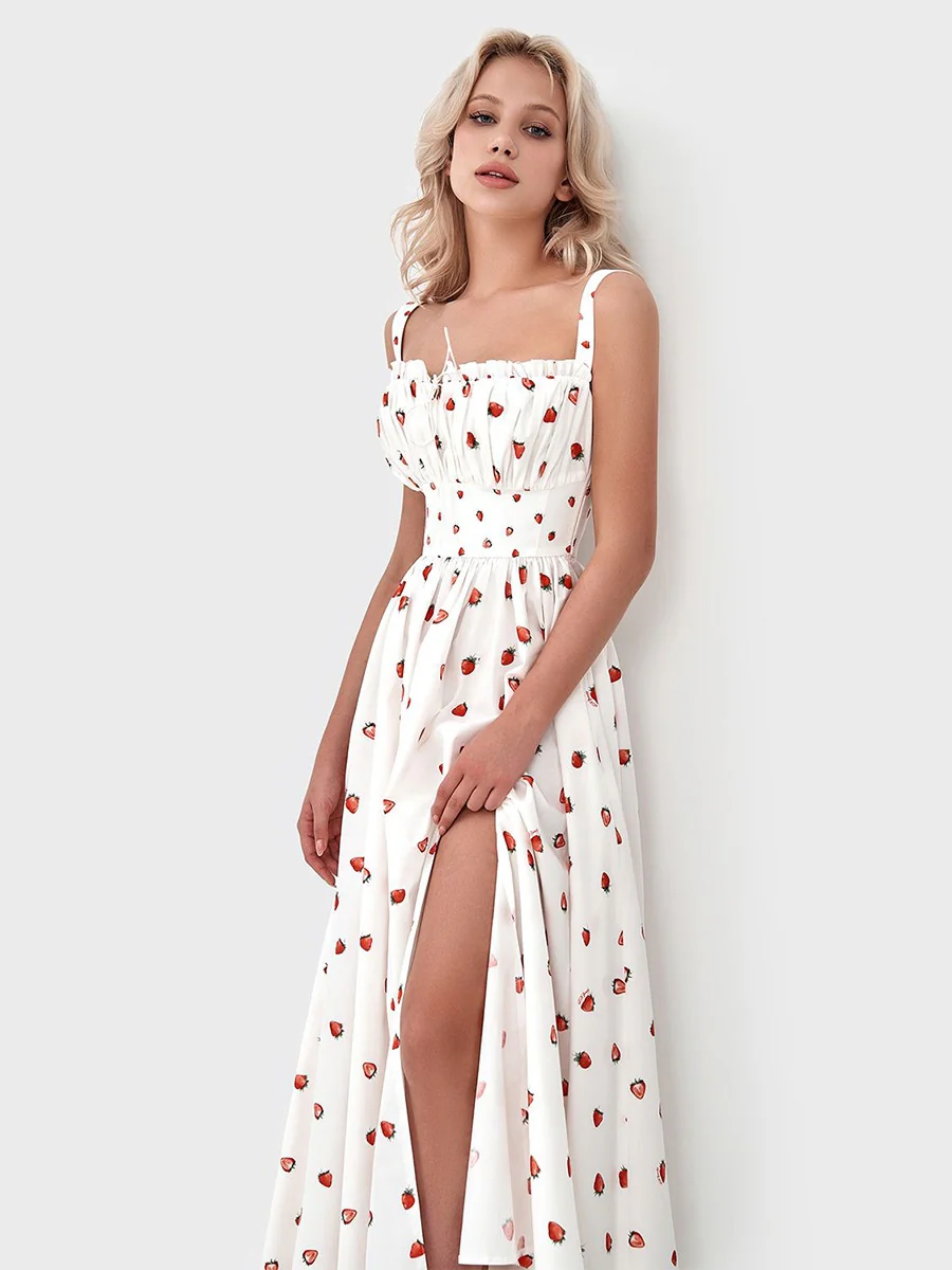 Floral Printed Camisoles High Waist Slit Maxi Dresses - Image 4