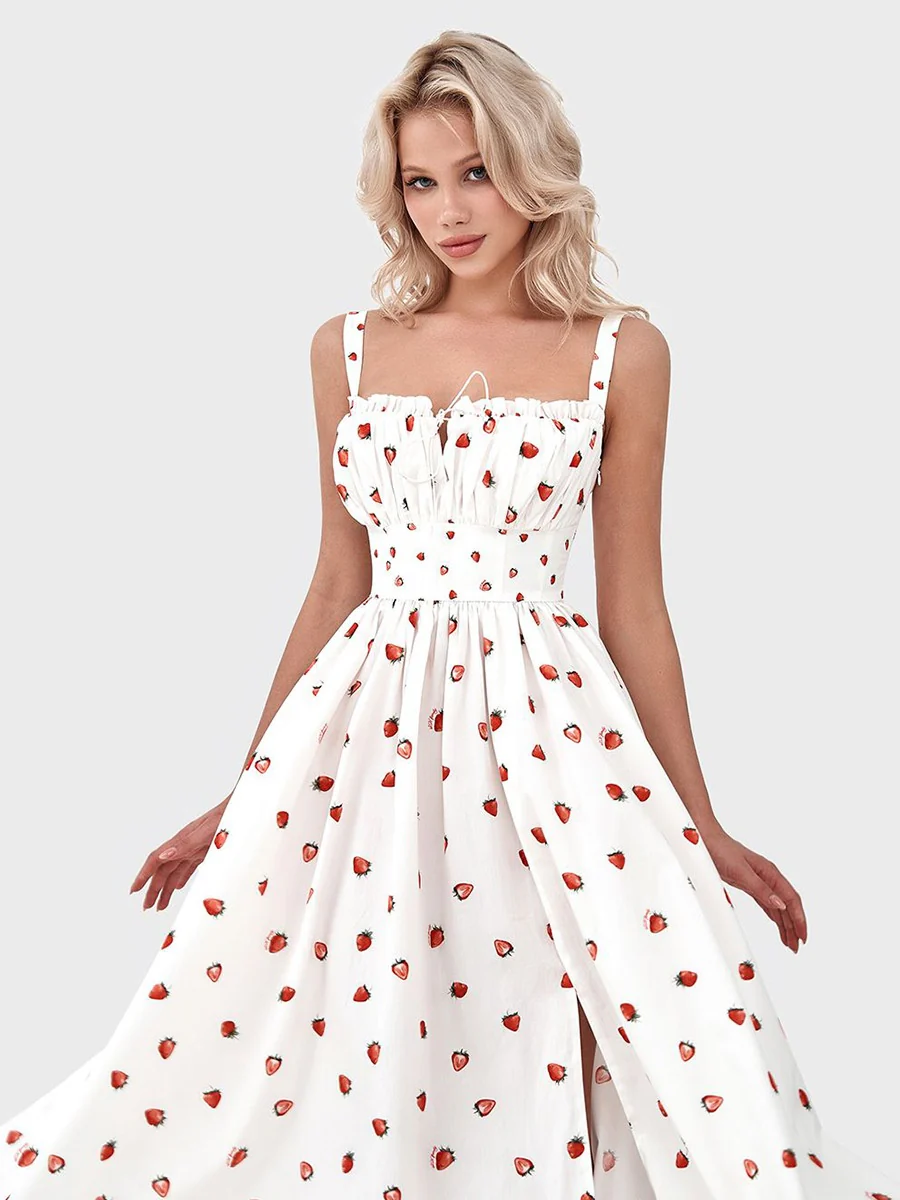 Floral Printed Camisoles High Waist Slit Maxi Dresses - Image 5