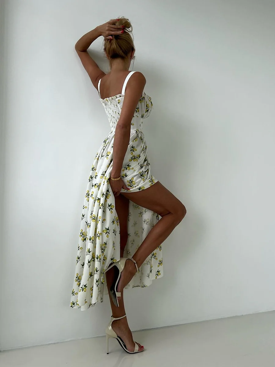 Floral Printed Camisoles High Waist Slit Maxi Dresses - Image 8