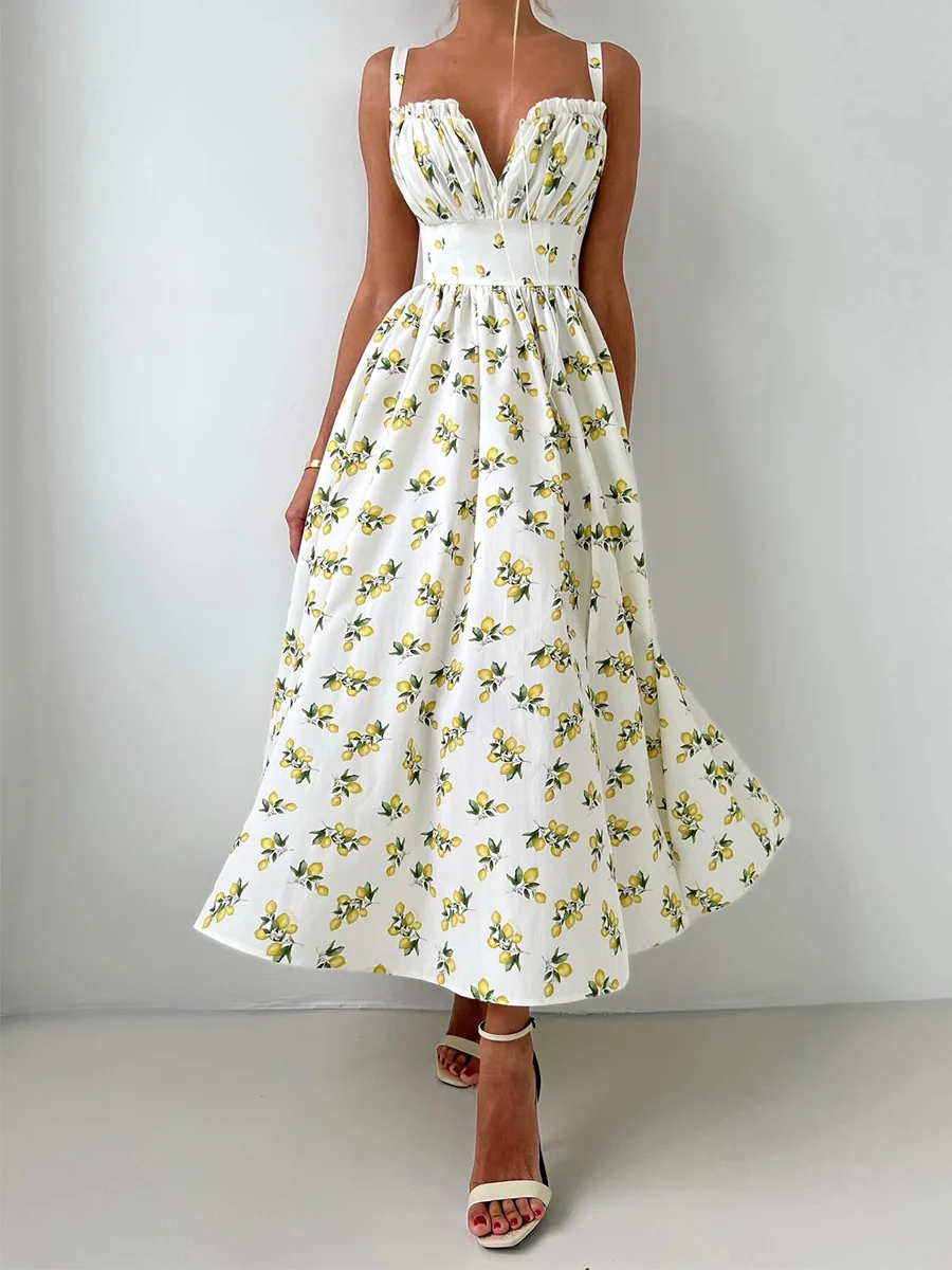 Floral Printed Camisoles High Waist Slit Maxi Dresses - Image 9