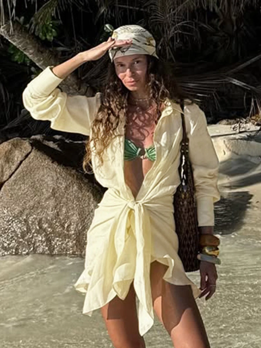 Pure Cotton Lapel Hip-hugging Shirts Mini&Short Dresses - Image 19