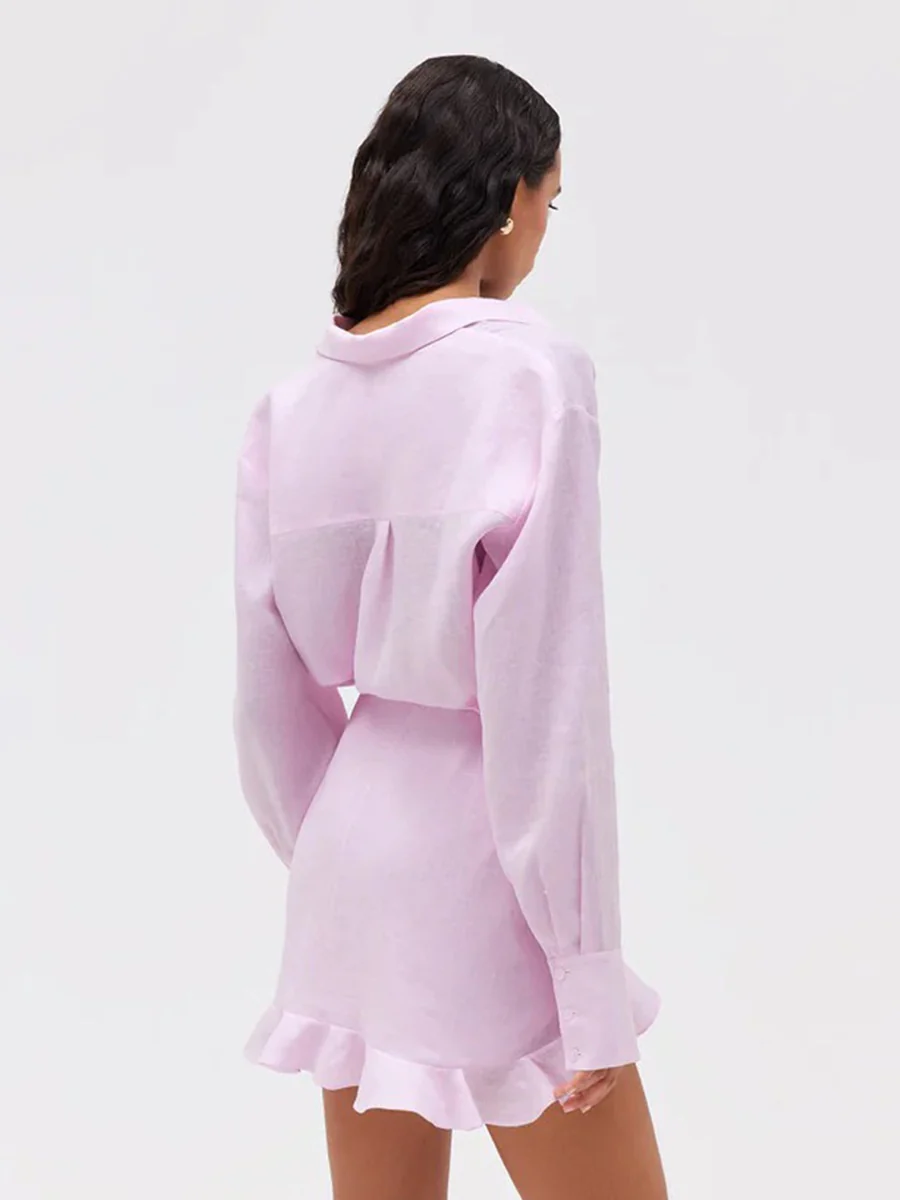Pure Cotton Lapel Hip-hugging Shirts Mini&Short Dresses - Image 23