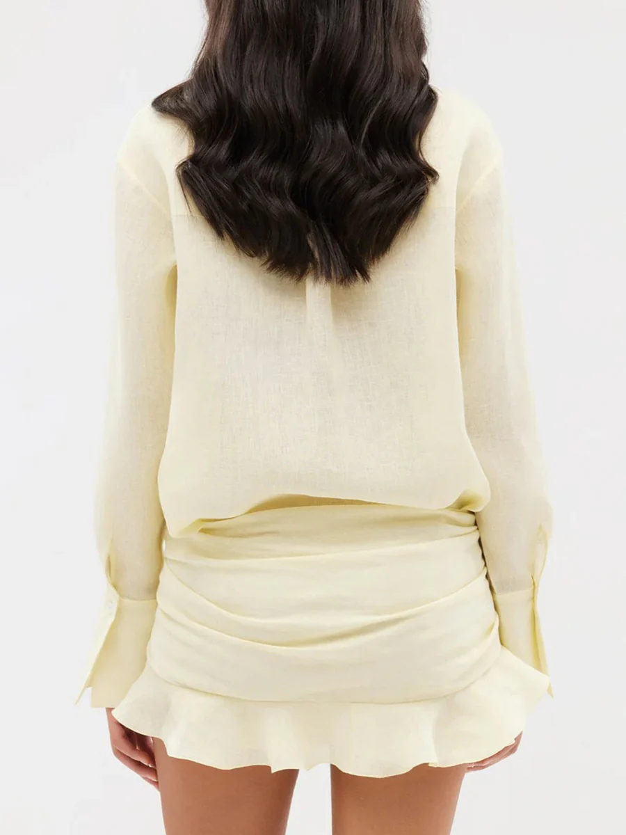 Pure Cotton Lapel Hip-hugging Shirts Mini&Short Dresses - Image 26