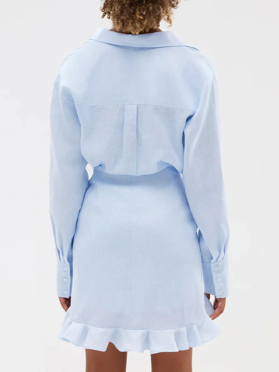 Pure Cotton Lapel Hip-hugging Shirts Mini&Short Dresses - Image 30