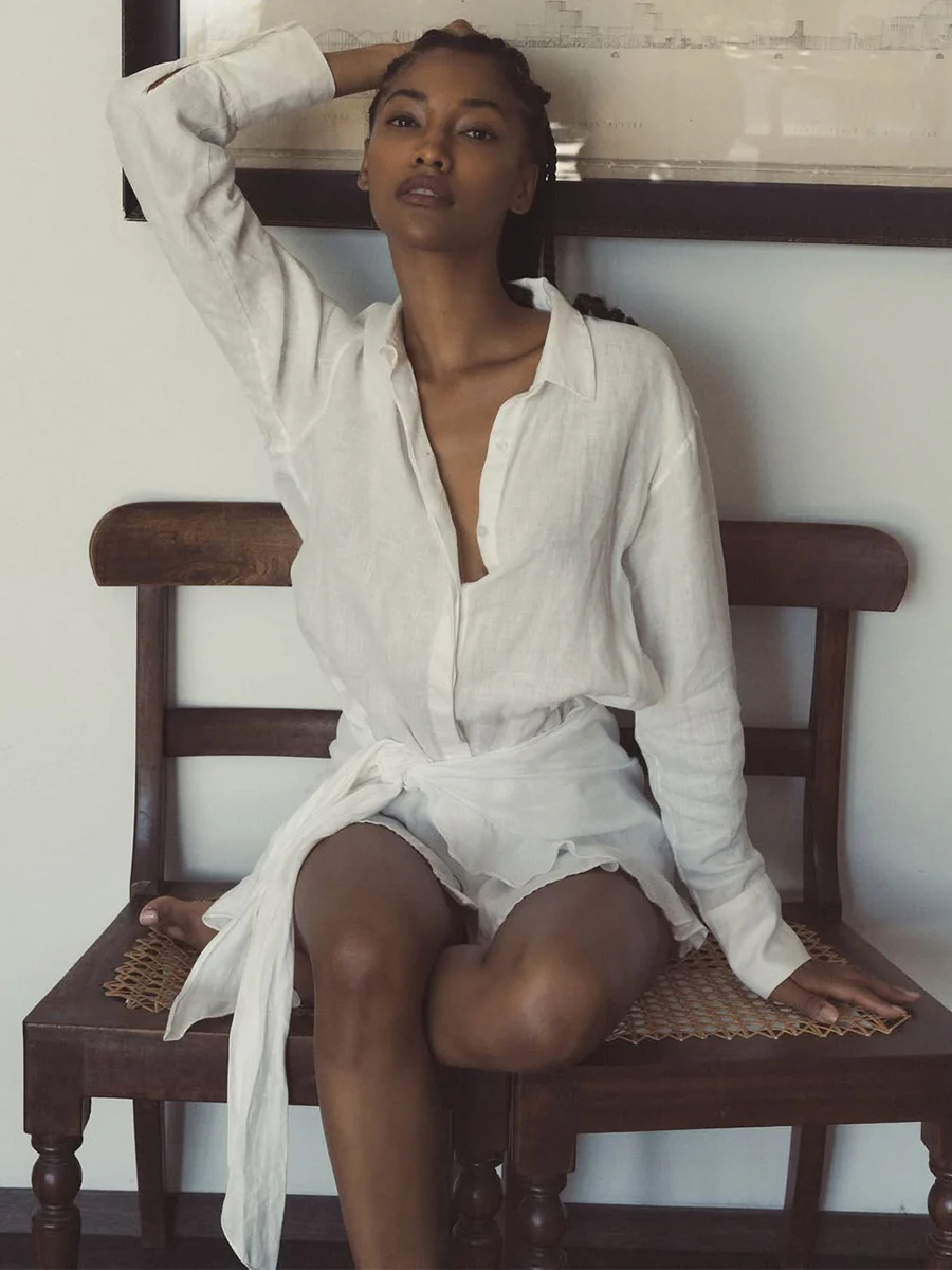 Pure Cotton Lapel Hip-hugging Shirts Mini&Short Dresses - Image 6