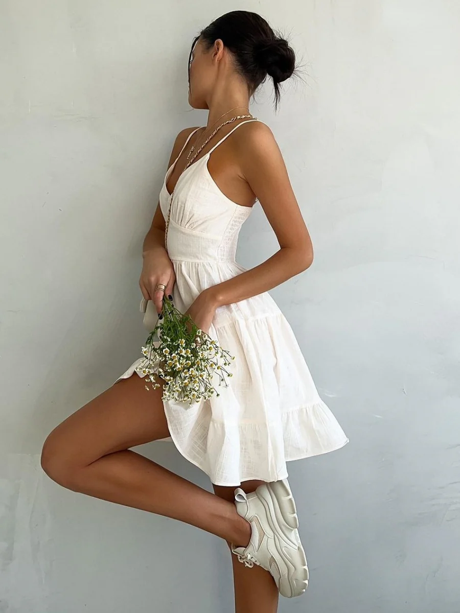 Pure Cotton Sexy Backless Exclusive Beach Mini&Short Dresses - Image 2